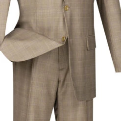Pompey Collection - Men's Glen Plaid Dress Suit 2 Piece Regular Fit In Tan 7 Pompey Collection - Men's Glen Plaid Dress Suit 2 Piece Regular Fit In Tan -Outlet Suit Refined Store 01 VIN 2RW 1 TAN 4