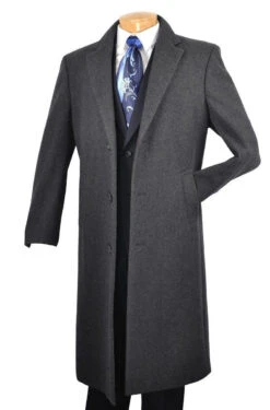 Milan Collection - Wool And Cashmere Regular Fit Dress Top Coat 48" Long In Charcoal