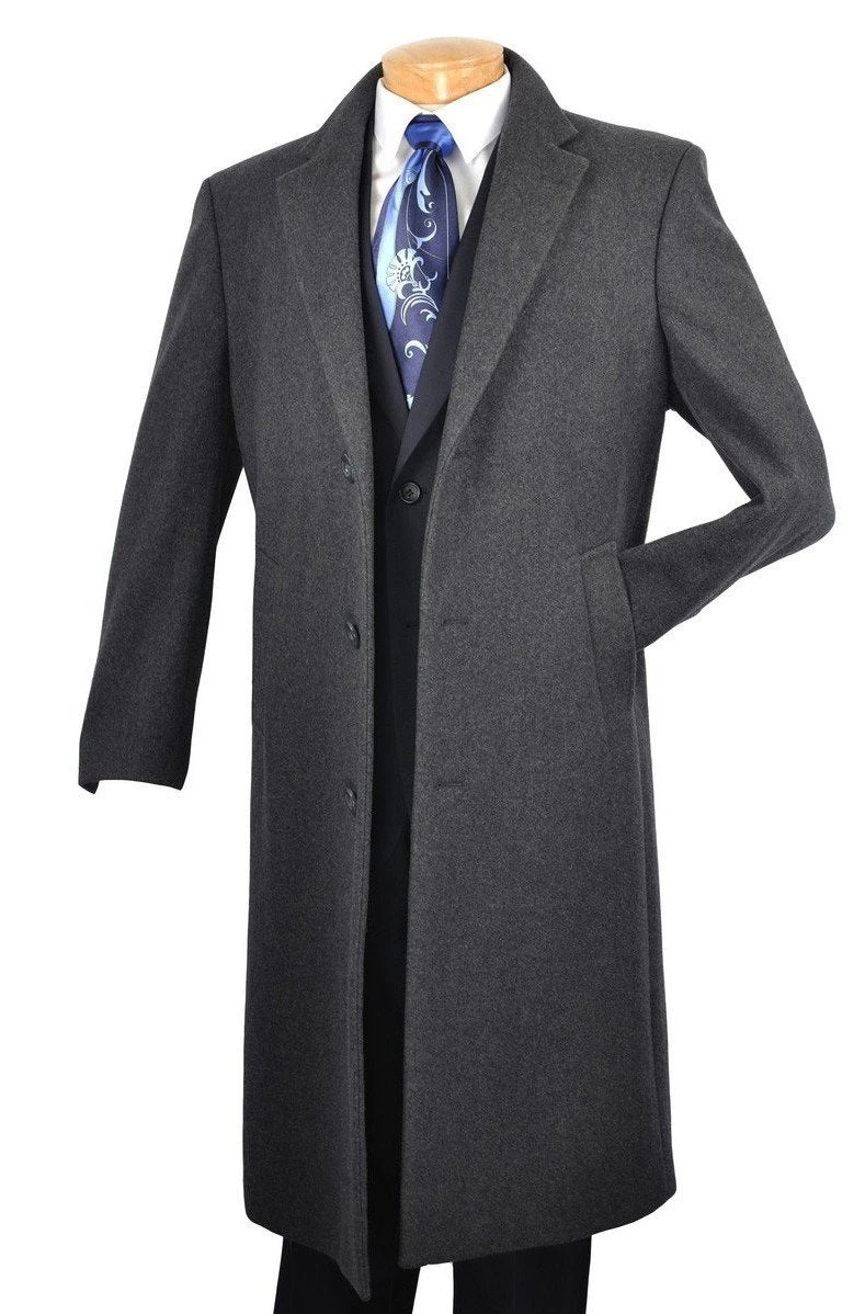 Milan Collection - Wool And Cashmere Regular Fit Dress Top Coat 48" Long In Charcoal 1 Milan Collection - Wool And Cashmere Regular Fit Dress Top Coat 48" Long In Charcoal