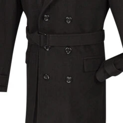 Men's Fall/Winter Slim Fit Double Breasted Top Coat In Black 5 Men's Fall/Winter Slim Fit Double Breasted Top Coat In Black -Outlet Suit Refined Store 01 VIN CSD38 2 BLACK 4