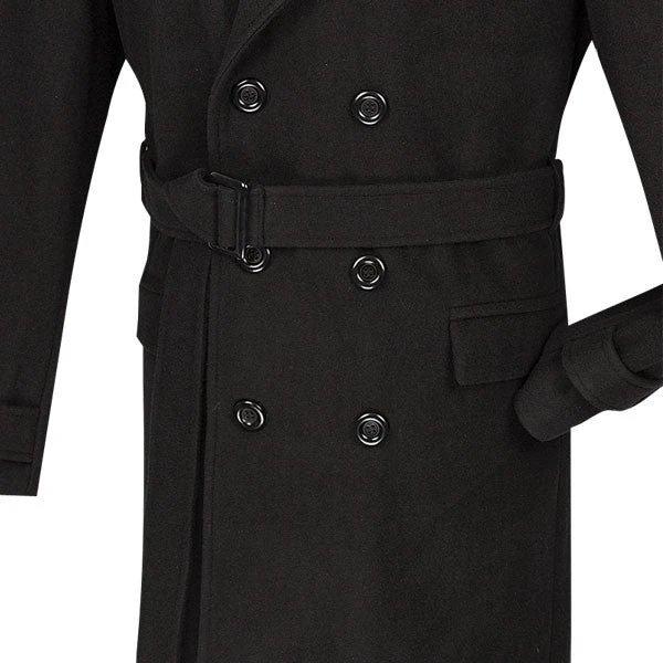 Men's Fall/Winter Slim Fit Double Breasted Top Coat In Black 3 Men's Fall/Winter Slim Fit Double Breasted Top Coat In Black - Image 3