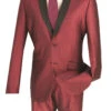 Slim Fit Shiny Sharkskin Men's 2 Piece Suit In Maroon