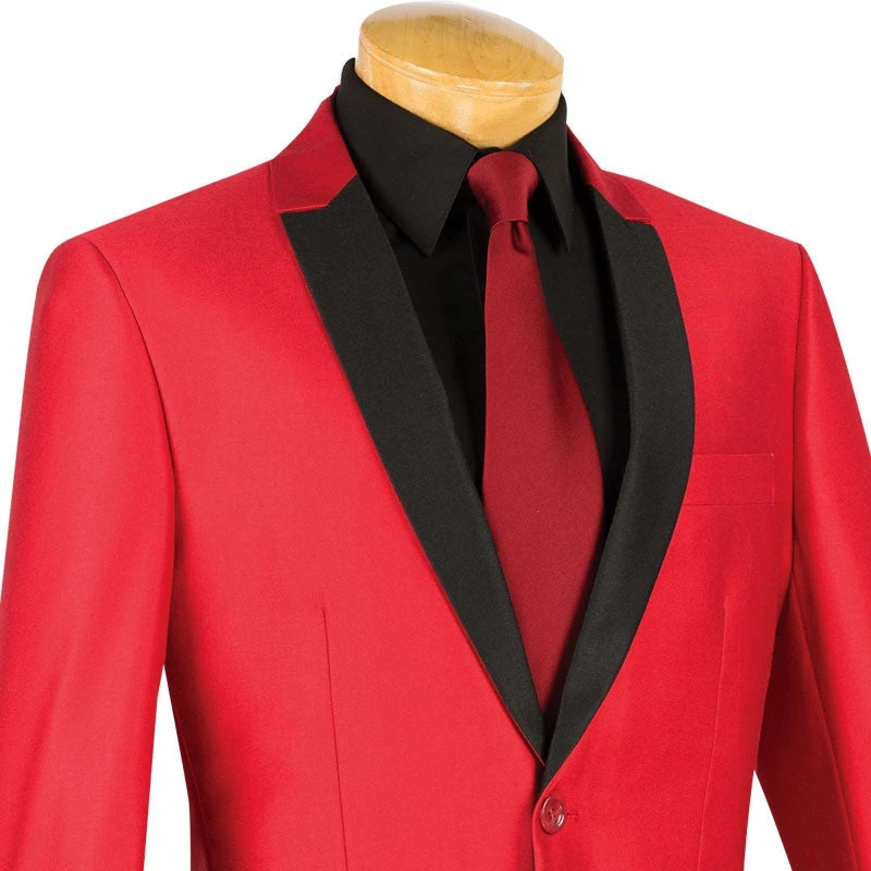 Slim FitShiny Sharkskin Men's 2 Piece Suit In Red 2 Slim FitShiny Sharkskin Men's 2 Piece Suit In Red - Image 2