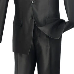 Slim Fit Men's Suit 2 Piece 2 Buttons Shiny Sharkskin In Black -Outlet Suit Refined Store 01 VIN S2RR 4 BLACK 15 4
