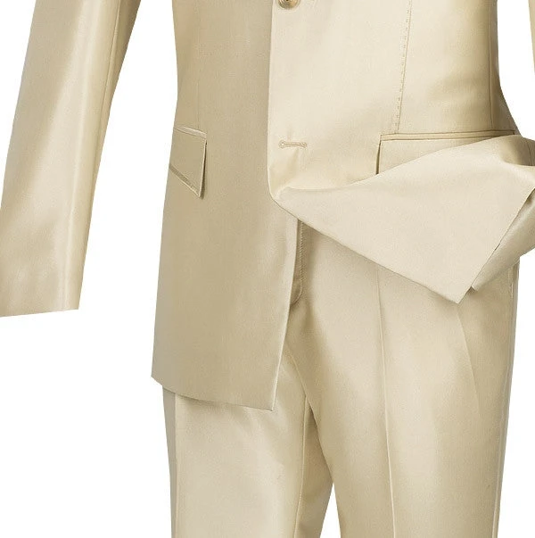 Slim Fit Men's Suit 2 Piece 2 Buttons Shiny Sharkskin In Champagne Beige 3 Slim Fit Men's Suit 2 Piece 2 Buttons Shiny Sharkskin In Champagne Beige - Image 3