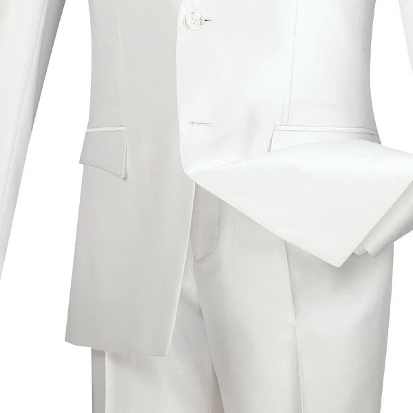 Slim Fit Men's Suit 2 Piece 2 Buttons Shiny Sharkskin In White 3 Slim Fit Men's Suit 2 Piece 2 Buttons Shiny Sharkskin In White - Image 3