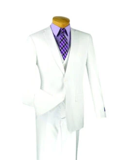 Slim Fit Men's Suit 3 Piece 2 Button In White