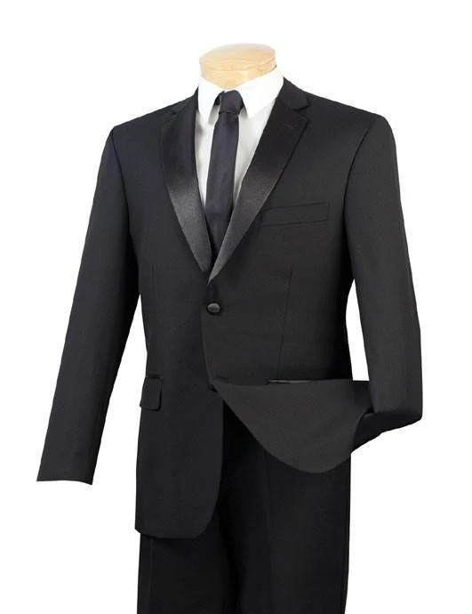 Regular Fit Satin Lapel 2 Piece Tuxedo In Black 1 Regular Fit Satin Lapel 2 Piece Tuxedo In Black