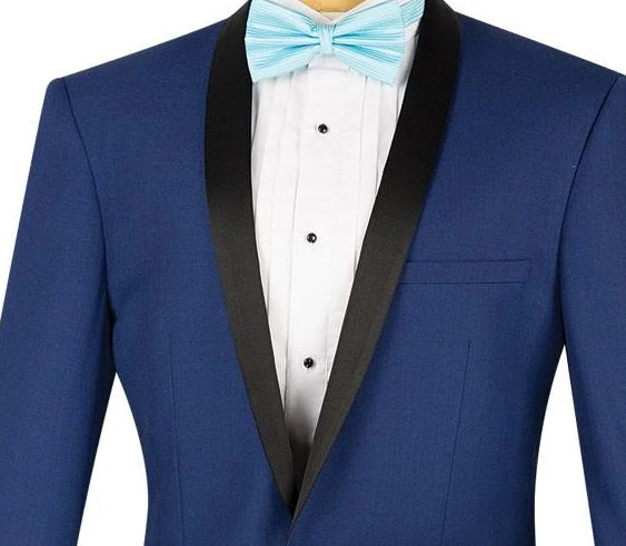 Kingsman Collection - Shawl Collar Slim Fit Tuxedo 2 Piece 1 Button In Blue 2 Kingsman Collection - Shawl Collar Slim Fit Tuxedo 2 Piece 1 Button In Blue - Image 2