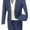Helios Collection - Regular Fit 3 Piece Suit 2 Button Banker Stripe In Blue