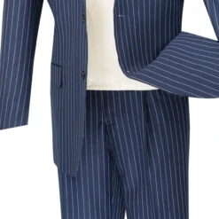 Helios Collection - Regular Fit 3 Piece Suit 2 Button Banker Stripe In Blue -Outlet Suit Refined Store 01 VIN V2RS 6 BLUE 16 4