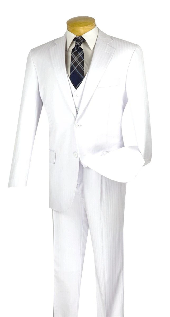 Regular Fit 3 Piece Tone On Tone Stripe White 1 Regular Fit 3 Piece Tone On Tone Stripe White