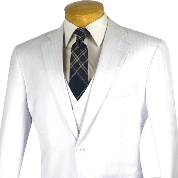 Regular Fit 3 Piece Tone On Tone Stripe White 3 Regular Fit 3 Piece Tone On Tone Stripe White - Image 3