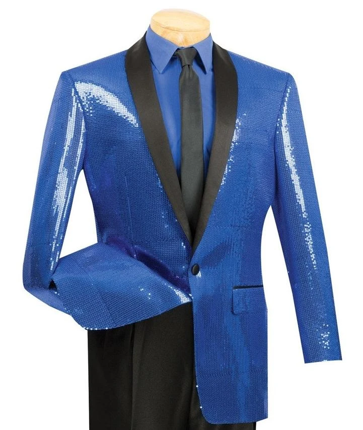 Spotlight Collection - Regular Fit Blue Sequins Party Jacket 1 Spotlight Collection - Regular Fit Blue Sequins Party Jacket