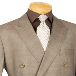 Alexander Collection - Tan Double Breasted 2 Piece Suit Regular Fit Glen Plaid -Outlet Suit Refined Store 01 VINY DRW 1 TAN 15 3
