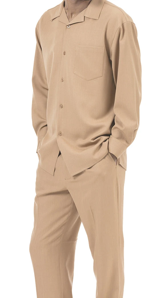 Men's 2 Piece Long Sleeve Walking Suit In Tan 1 Men's 2 Piece Long Sleeve Walking Suit In Tan