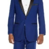 Slim Fit Blue 2 Piece Tuxedo With Satin Peak Lapel