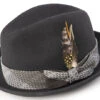 Wool Pinch Front Black Fedora With Feather Accent