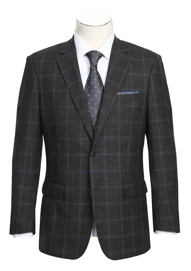 Regular Fit Wool & Linen Brown Plaid Blazer 1 Regular Fit Wool & Linen Brown Plaid Blazer