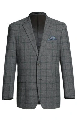 Wool Blend Plaid Pattern Regular Fit 2 Button Blazer In Grayish Brown