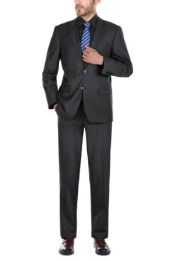 Vanderbilt Collection- Classic 2 Piece Suit 2 Buttons Regular Fit In Charcoal Gray -Outlet Suit Refined Store 202 1 2