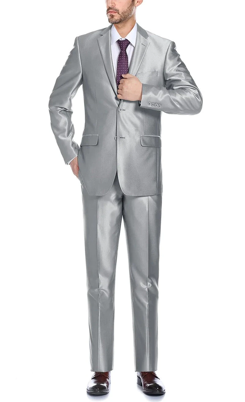 Gray Regular Fit Sharkskin Italian Styled 2 Piece Suit 1 Gray Regular Fit Sharkskin Italian Styled 2 Piece Suit