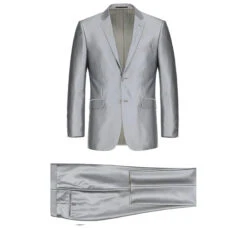 Gray Slim Fit Sharkskin Italian Styled 2 Piece Suit -Outlet Suit Refined Store 207 2 2