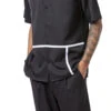 (L/36) Black 2 Piece Short Sleeve Men's Summer Walking Suit Minimalist Straight Lines Design