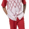 (XL/40) Cranberry 2 Piece Short Sleeve Men's Summer Walking Suit Criss Cross