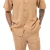 Tan 2 Piece Short Sleeve Men's Summer Walking Suit Tone On Tone Windowpane