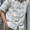 Olive 2 Piece Short Sleeve Men's Summer Walking Suit Argyle Pattern