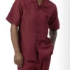 (6XL) Burgundy Tone On Tone 2 Piece Short Sleeve Walking Suit Set