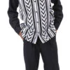 (4XL/50) Black Chevron Pattern Design 2 Piece Long Sleeve Walking Suit Set