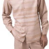 Tan Horizontal Design 2 Piece Long Sleeve Walking Suit Set