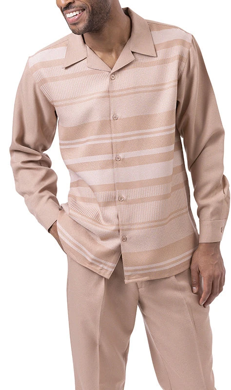 Tan Horizontal Design 2 Piece Long Sleeve Walking Suit Set 1 Tan Horizontal Design 2 Piece Long Sleeve Walking Suit Set