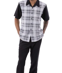 Black Plaid Walking Suit 2 Piece Short Sleeve Set