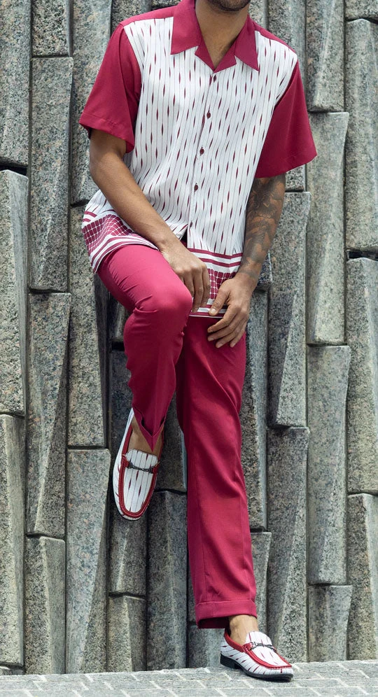 Burgundy Abstract Design Walking Suit 2 Piece Short Sleeve Set 2 Burgundy Abstract Design Walking Suit 2 Piece Short Sleeve Set - Image 2