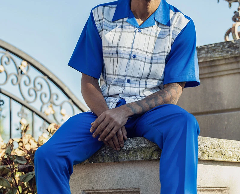 Cobalt Blue Plaid Walking Suit 2 Piece Short Sleeve Set 1 Cobalt Blue Plaid Walking Suit 2 Piece Short Sleeve Set