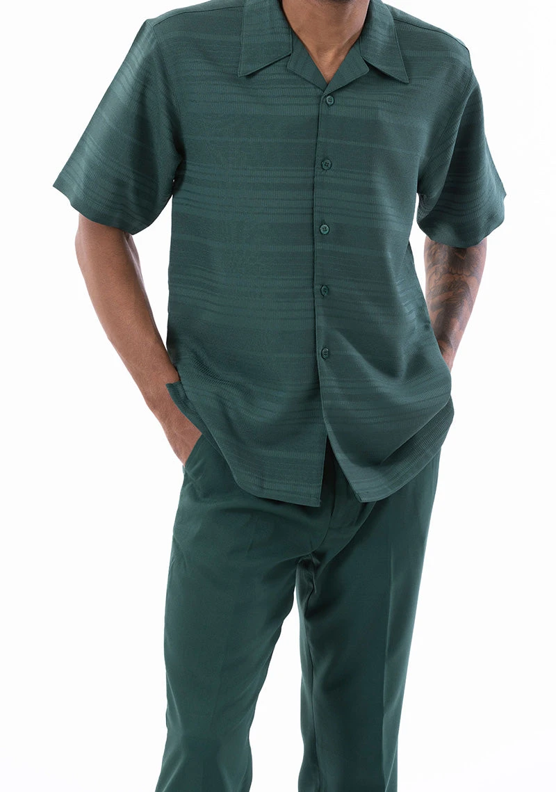 Emerald Green Tone On Tone Horizontal Stripes Walking Suit 2 Piece Short Sleeve Set 1 Emerald Green Tone On Tone Horizontal Stripes Walking Suit 2 Piece Short Sleeve Set