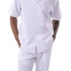 White Tone On Tone Horizontal Stripes Walking Suit 2 Piece Short Sleeve Set