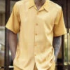 Gold Tone On Tone Vertical Stripes Walking Suit 2 Piece Short Sleeve Set