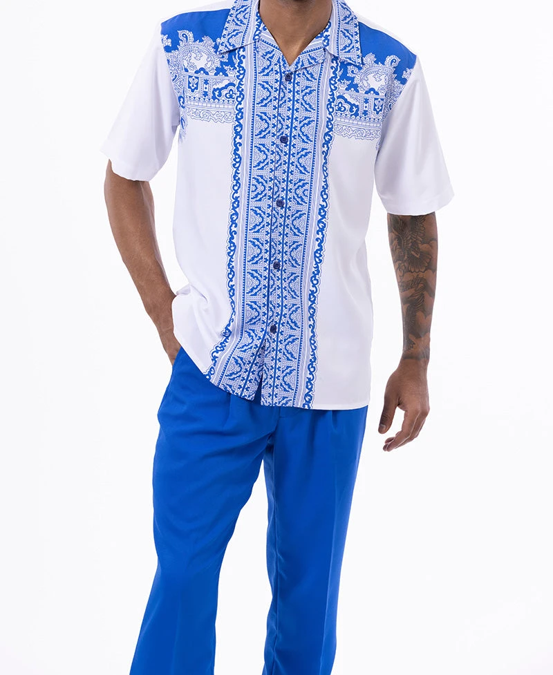 Cobalt Blue Design Walking Suit 2 Piece Short Sleeve Set 2 Cobalt Blue Design Walking Suit 2 Piece Short Sleeve Set - Image 2