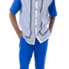Cobalt Blue Symmetry Pattern Walking Suit 2 Piece Short Sleeve Set