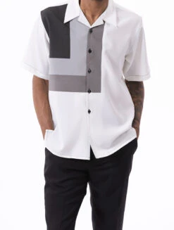 Black Geometric Design Walking Suit 2 Piece Short Sleeve Set