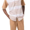 Tan Horizontal Stripes Design 2 Piece Short Sleeve Walking Suit Set