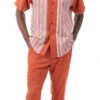 Papaya Tone On Tone Stripes Walking Suit 2 Piece Short Sleeve Set
