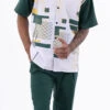 Emerald Green Line Pattern Walking Suit 2 Piece Short Sleeve Set