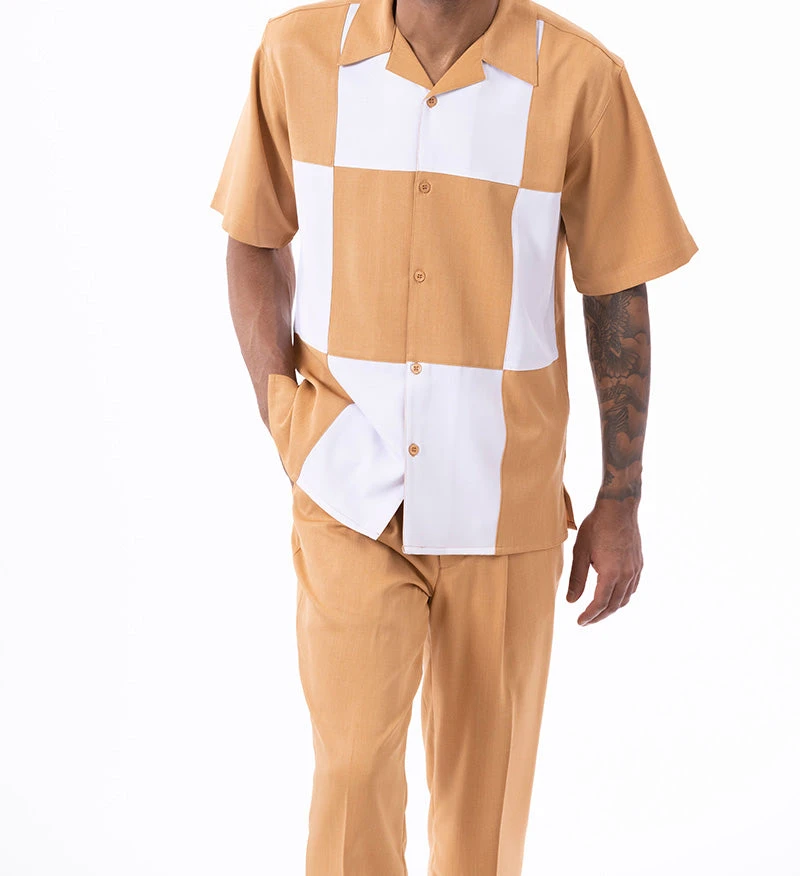 Cognac Color Block Walking Suit 2 Piece Short Sleeve Set 2 Cognac Color Block Walking Suit 2 Piece Short Sleeve Set - Image 2