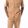 Tan Tone On Tone Striped Walking Suit 2 Piece Short Sleeve Set