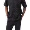 Black Tone On Tone Check Walking Suit 2 Piece Short Sleeve Set